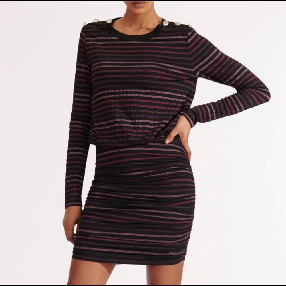 Veronica Beard Size XS Marcy Stripe Long Sleeve Dress Lurex Ruched NWT $278